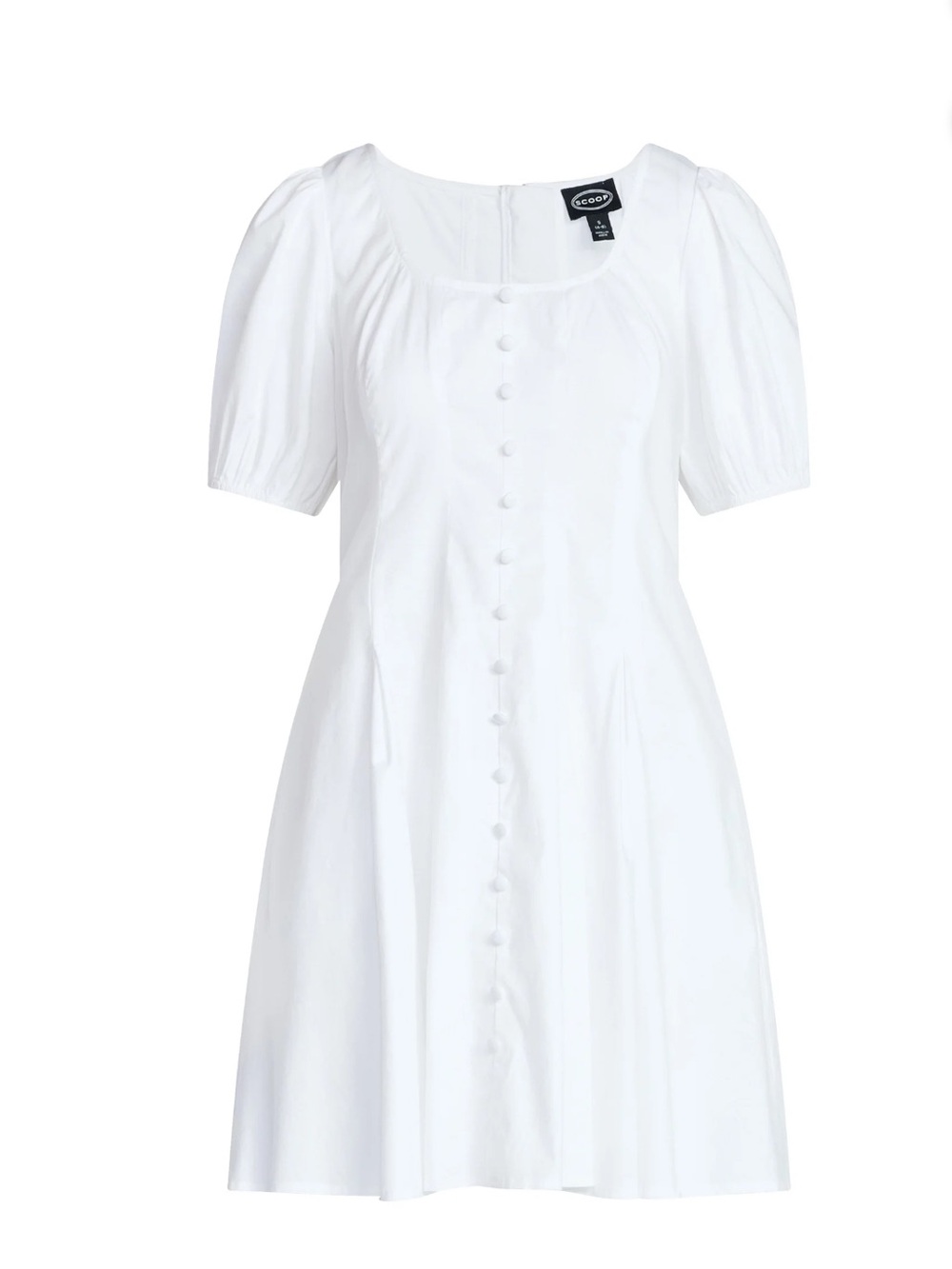 Scoop Women’s Button Front Mini Dress with Puff Sleeves